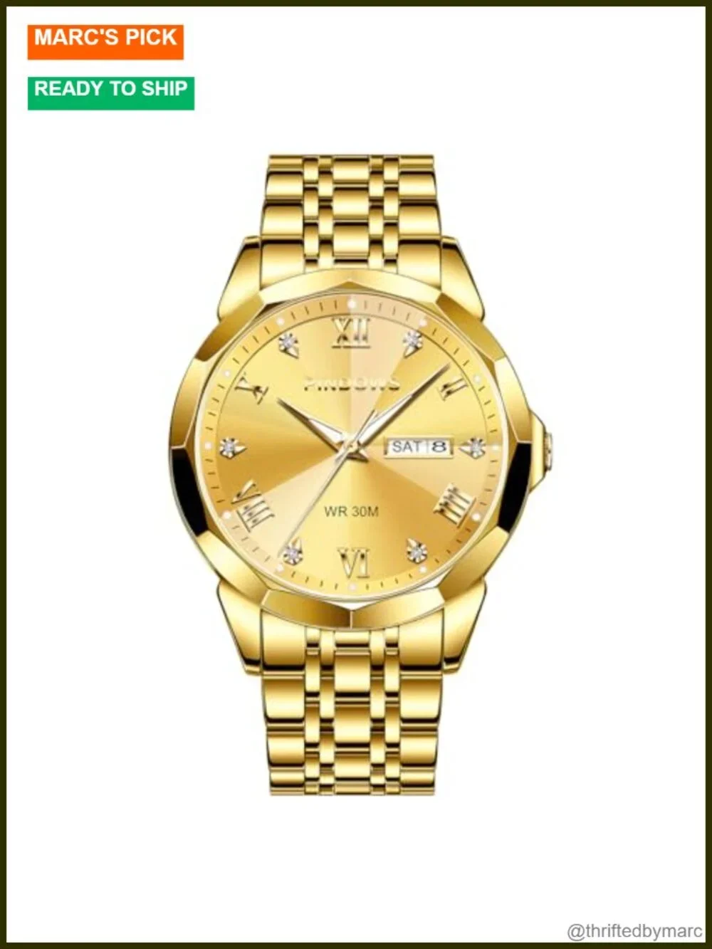 Men's Classic Quartz Watch Stainless Steel Diamond Dial Day-Date Luminous Hands